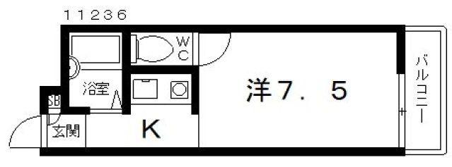 SENSE富田林(ワンルーム/1階)の間取り写真