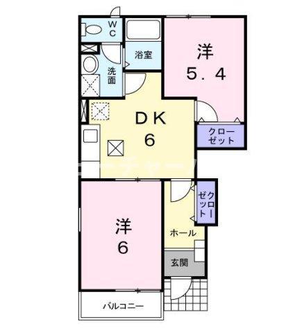 K-13A(2DK/1階)の間取り写真