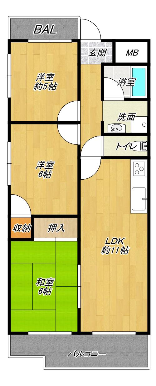 LMヒルズ平野(3LDK/6階)の間取り写真