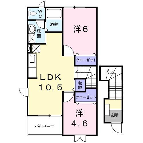 ソレアード・ホソヤ B(2LDK/2階)の間取り写真
