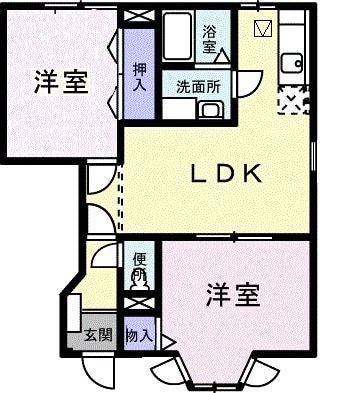 プリムローズB(2LDK/1階)の間取り写真