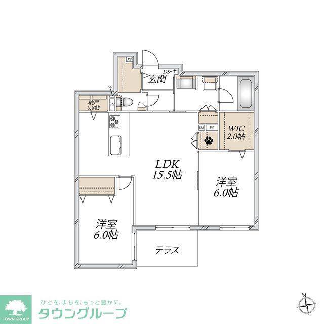 JUMEAUX 北館(2LDK/1階)の間取り写真
