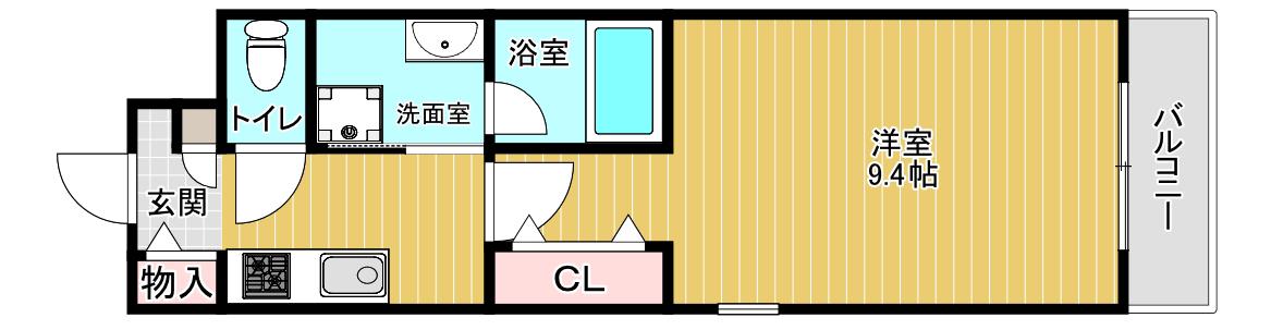 ヴィラージュ魚住(1K/3階)の間取り写真