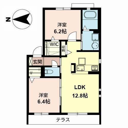 シャーメゾン鈴の宮(2LDK/1階)の間取り写真