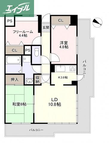 ファミールタワープラザ岡山(3LDK/5階)の間取り写真