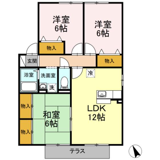 フォルテFB棟(3LDK/1階)の間取り写真
