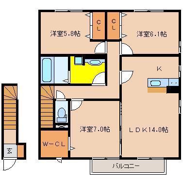 ヴェルティセ(3LDK/2階)の間取り写真