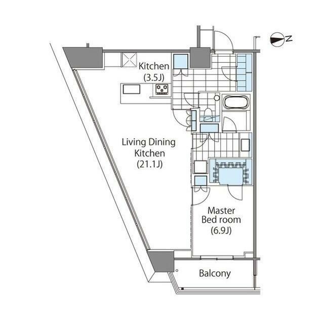 コンフォリア新宿イーストサイドタワー 部屋番号2313(1LDK/23階)の間取り写真
