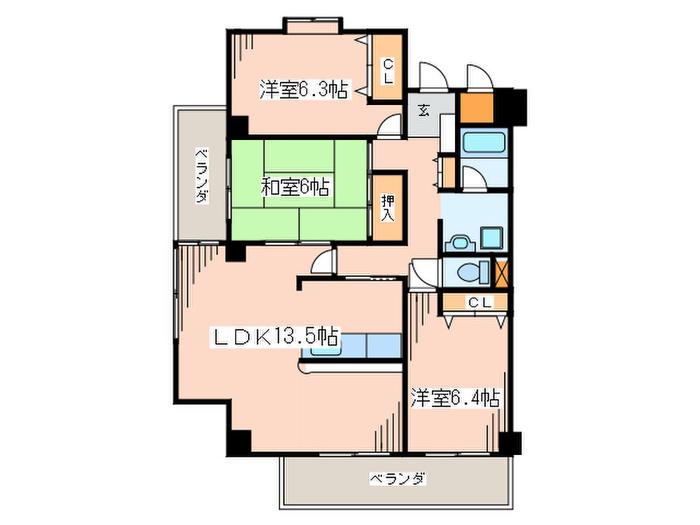 エクシール中野島(3LDK/4階)の間取り写真