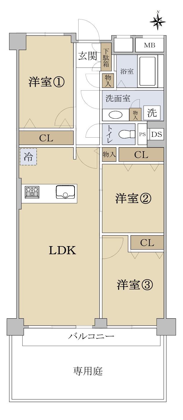 パークハイム駒沢(3LDK/1階)の間取り写真