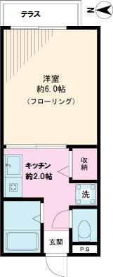 サンヒルズハイム(1K/1階)の間取り写真