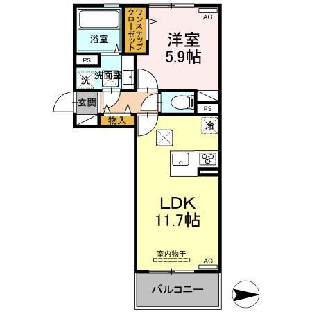 RAYS 横手(1LDK/1階)の間取り写真
