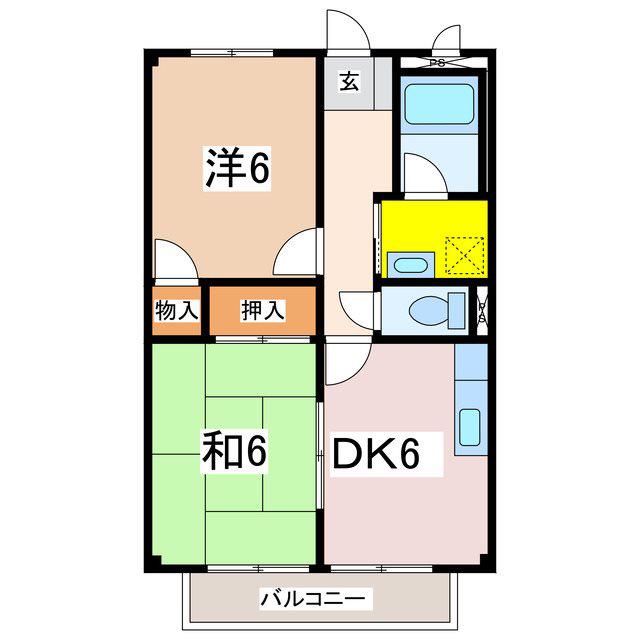 ファインビュー常念(2DK/1階)の間取り写真
