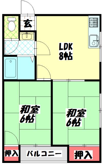 カトレヤマンション(2LDK/2階)の間取り写真
