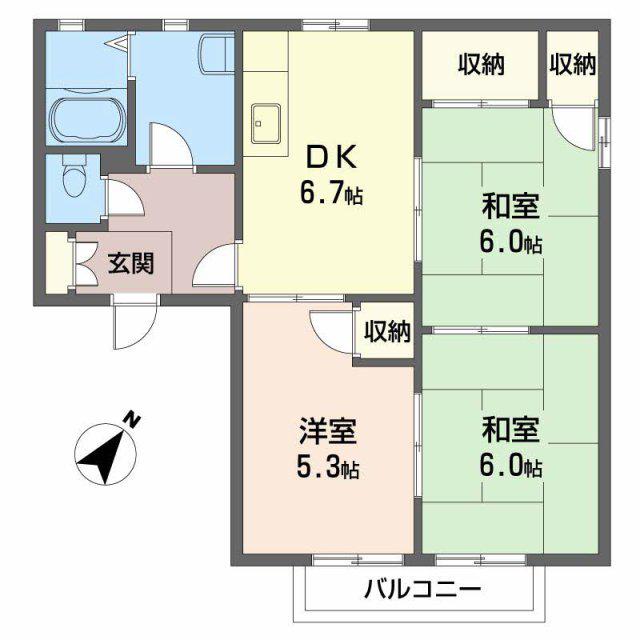 ディアス南幸 C棟(3DK/2階)の間取り写真