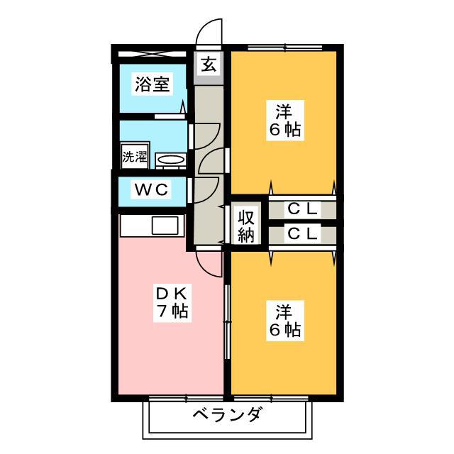 メゾンクレール(2DK/1階)の間取り写真