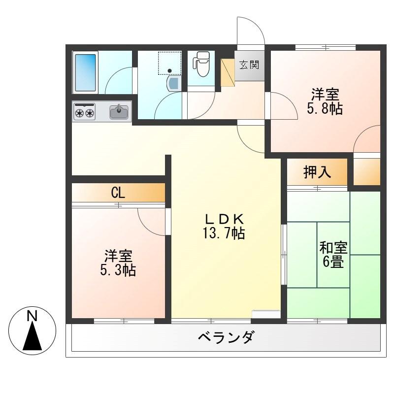 チェリーハイツ(3LDK/1階)の間取り写真