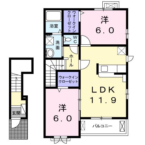 ウッドスプリング千代田A(2LDK/2階)の間取り写真