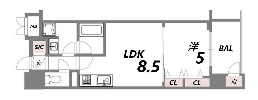 ラシュレ神戸三宮(1LDK/4階)の間取り写真