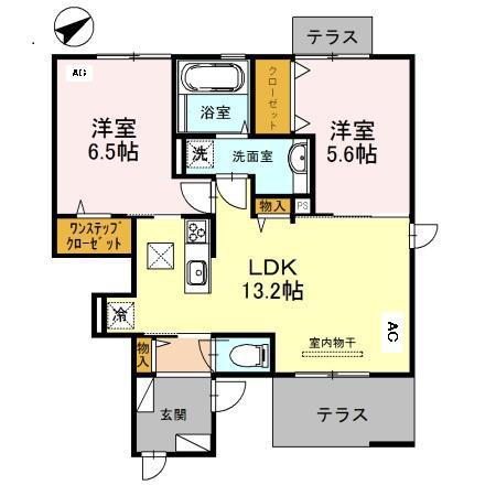 グリーンヒルズ・北神C棟(2LDK/1階)の間取り写真