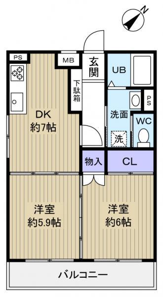 ファインクレスト八千代台(2DK/1階)の間取り写真