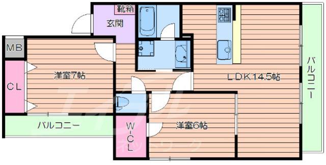 第8レジデンスオクノ藤が丘(2LDK/2階)の間取り写真