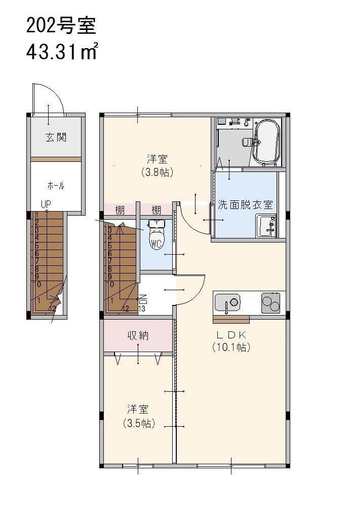 シーサーハイム(2LDK/2階)の間取り写真