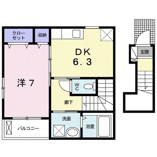 アルテグラン調布(1DK/2階)の間取り写真