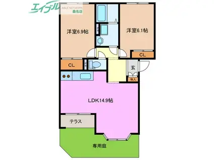 グレイスエルメゾン II(2LDK/1階)の間取り写真