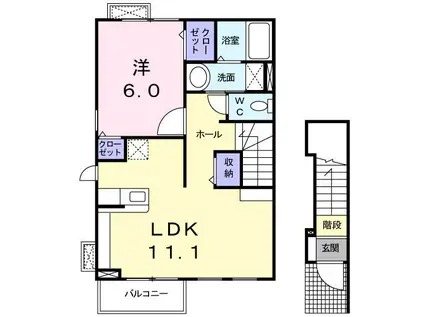 メゾン・ハピネII(1LDK/2階)の間取り写真