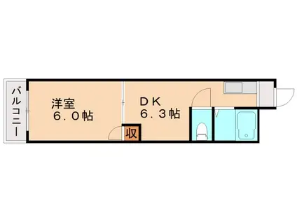 ヤングハイツ元宮(1DK/4階)の間取り写真