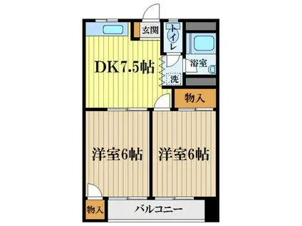 アベニューハイツ石川(2DK/4階)の間取り写真