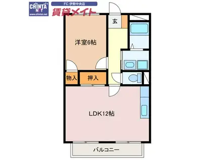RESIDENCEサチネ(1LDK/2階)の間取り写真