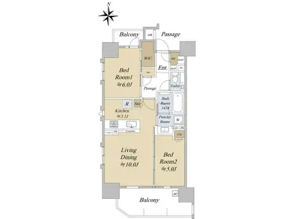 アクシルコート早稲田(2LDK/5階)の間取り写真