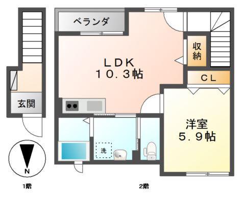 グリーンハイツ フジタ(1LDK/2階)の間取り写真