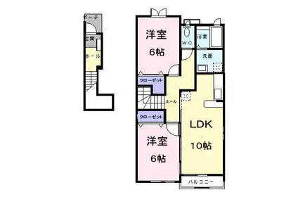 ヴァイオレット・パラッツオA(2LDK/2階)の間取り写真