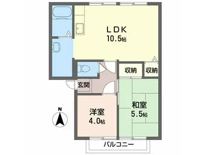 グランドゥールB(2LDK/1階)の間取り写真