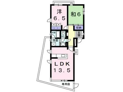 ラフォーレ石清尾(2LDK/1階)の間取り写真