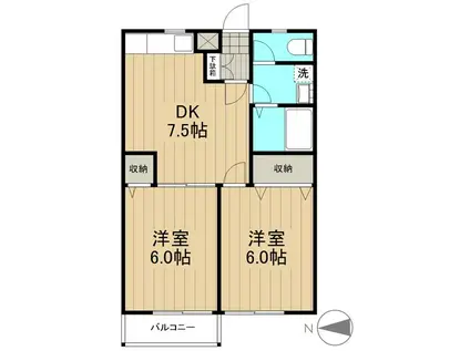 ファーストホーム(2DK/2階)の間取り写真