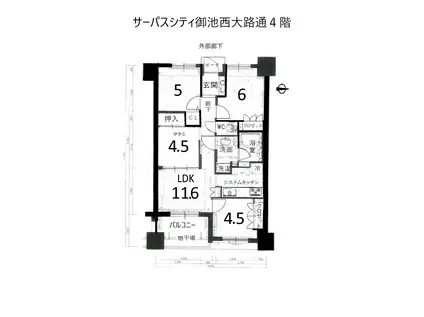 サーパスシティ御池西大路通(4LDK/4階)の間取り写真