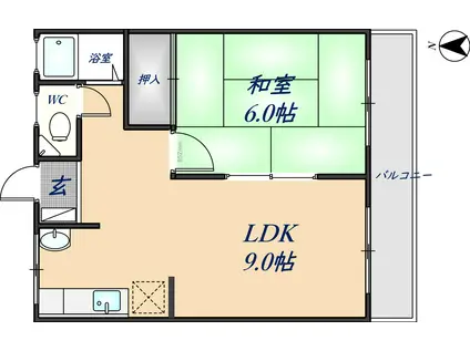 瓢マンション(1LDK/3階)の間取り写真