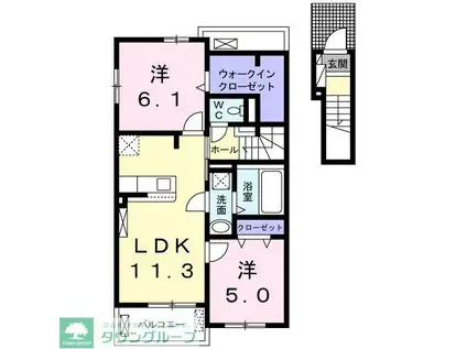 エスポワールB(2LDK/2階)の間取り写真