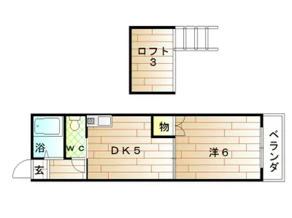ピンズ貴船台(1DK/2階)の間取り写真