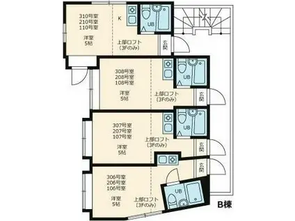 TCRE初台 B棟(1K/3階)の間取り写真