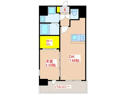 リアンシエルブルー高麗(1DK/4階)の間取り写真