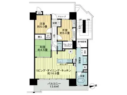 サーパス西田(3LDK/4階)の間取り写真