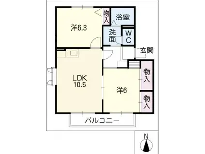 ヒルズウィング(2LDK/2階)の間取り写真