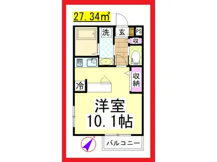 TJチャインコット湘南 (1K/2階)の間取り写真