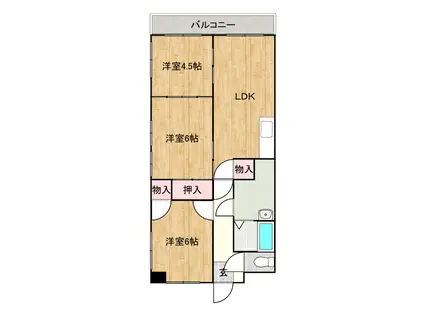 備宝マンション(3LDK/4階)の間取り写真