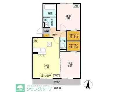 エクセル梨香(2LDK/1階)の間取り写真